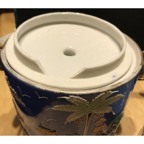 1920s Morimura Japan Moriage Tea Set Coffee Island Palm Trees Pagoda Gaudy Blue - Picture 6 of 16